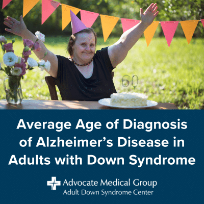 Average age of diagnosis of Alzheimer's disease in adults with Down syndrome
