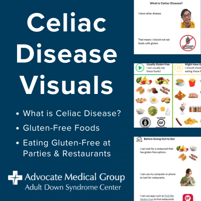Celiac disease visuals What is celiac disease? Gluten-free foods Eating gluten-free at parties and restaurants