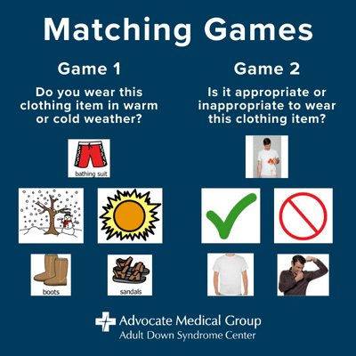 Matching Games Game 1 - Do you wear this clothing item in warm or cold weather? Game 2 - Is it appropriate to wear this clothing item?