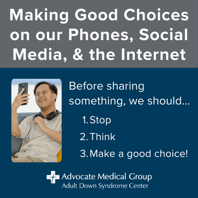 Making good choices on our phones, social media, and the internet. Before sharing something, we should stop, think, and make a good choice.