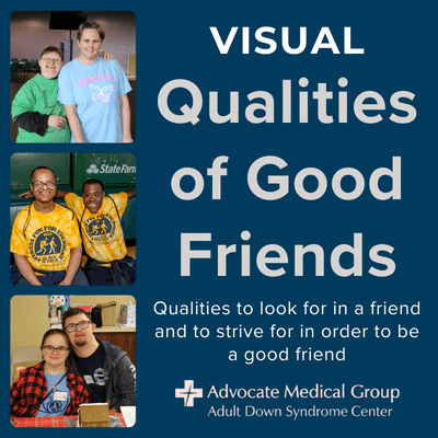 Visual: Qualities of Good Friends. Qualities to look for in a friend and to strive for in order to be a good friend.