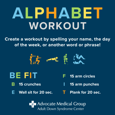 Alphabet workout - create a workout by spelling your name, the day of the week, or another word or phrase.