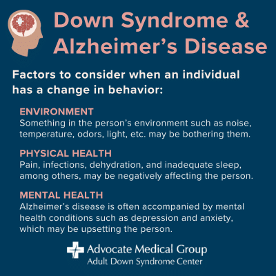 Factors to consider when a person with Down syndrome and Alzheimer's disease has a change in behavior