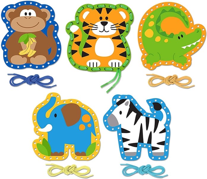 Lacing cards shaped like animals