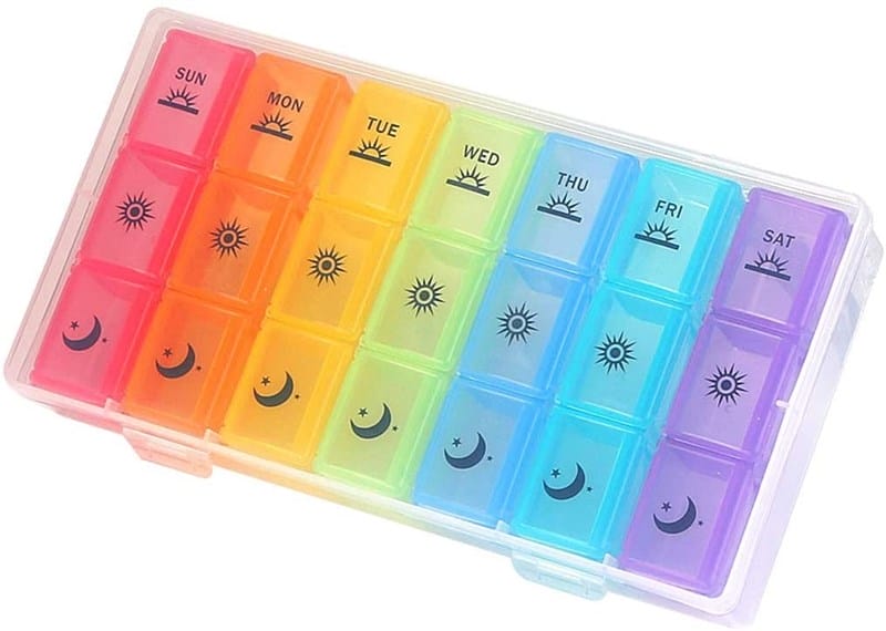 Weekly pill organizer, 3 compartments per day