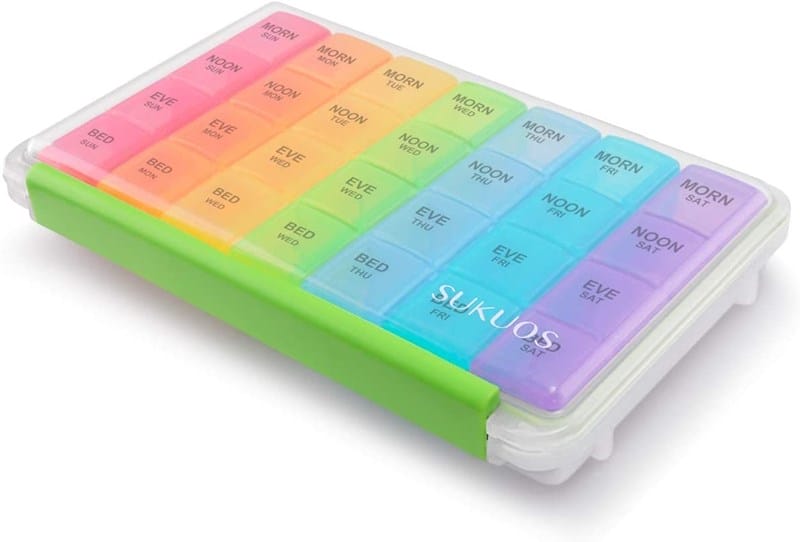 Weekly pill organizer, 4 compartments per day