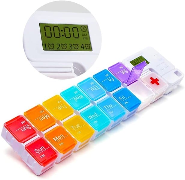 Pill organizer with alarm, 2 compartments per day, Amazon