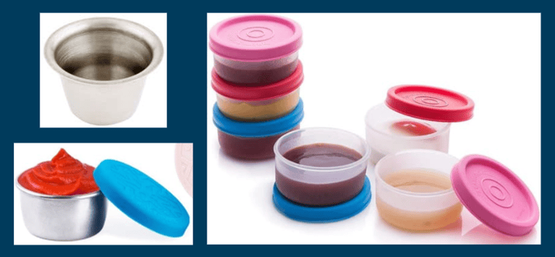 small containers for condiments and salad dressing